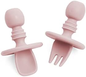 Maison Rue Harley Utensils Baby Silicone Fork and Spoon Set Rose