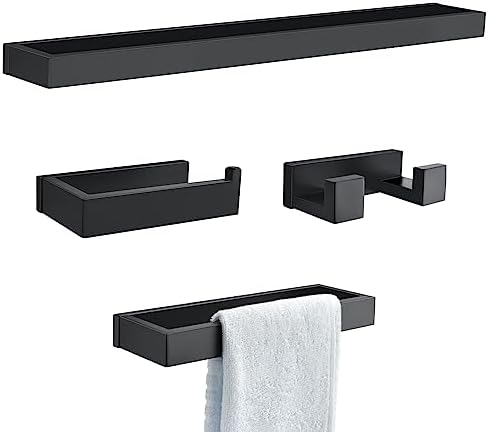 TNOMS Black Towel Bar Set 4-Piece Bathroom Hardware Set
