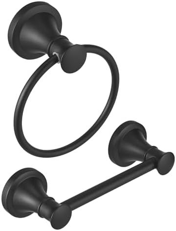 RUMOSE Toilet Paper Holder Towel Ring Set Black Matte 2-Pack