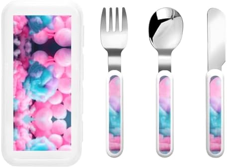 YQxwJLPink Cotton Candy Print Stainless Steel Flatware Set with Travel Case