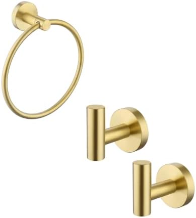 Stainless Steel Ease Bath Towel Ring Hook Screw-Mounted Brass Finish Rust-Resistant