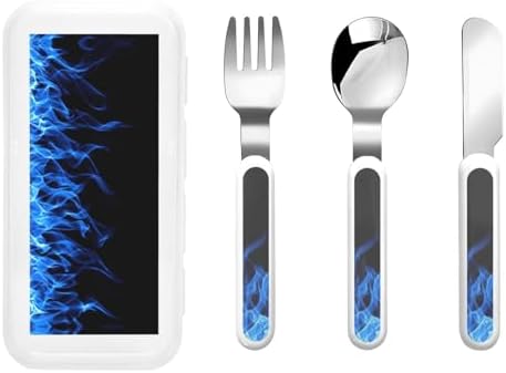 Blue Flame Print Utensil Set with Travel Case