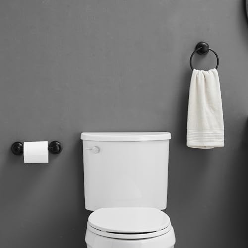 RUMOSE Toilet Paper Holder Towel Ring Set Black Matte 2-Pack