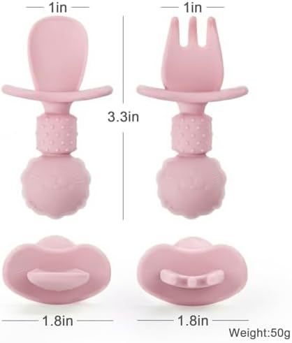 Mngran BPA-Free Silicone Baby Spoon and Fork Set - Pink