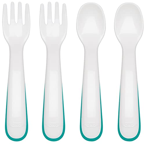 OXO Tot Plastic Fork Spoon Multipack - Teal 4 Piece Set