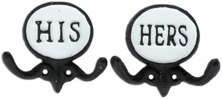 WallCharmers Set of 2 Rustic Towel Robe Hooks Black White Bathroom Organization