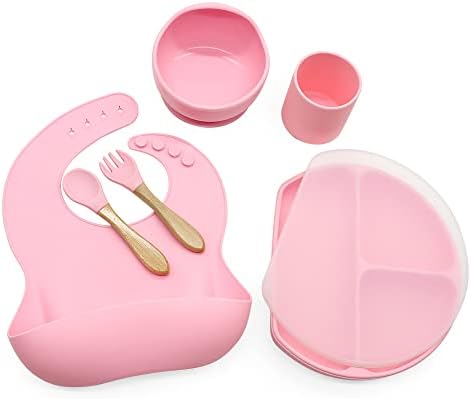 Silicone Baby Led Weaning Set with Bowls and Spoons - 6 Piece Pink