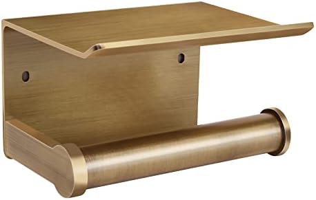 Premium Aluminum Toilet Paper Holder with Storage Shelf GoldBronze 3M Adhesive