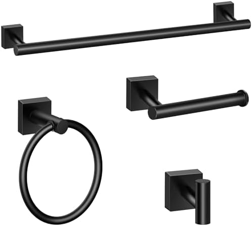 Matte Black Bathroom Hardware Set with 4 Essential Pieces