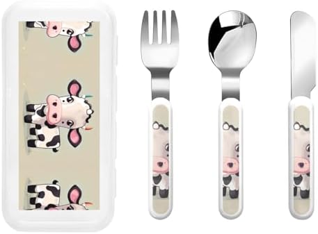 White Cow Print Stainless Steel Utensils Set with Travel Case