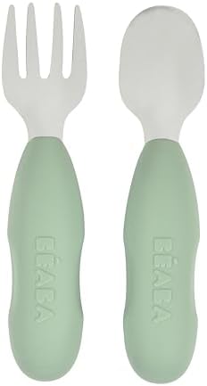 Set of 2 Stainless Steel Baby Cutlery Sage Design
