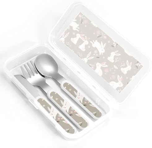 Easter Bunny Floral Print Utensils Set with Carrying Case