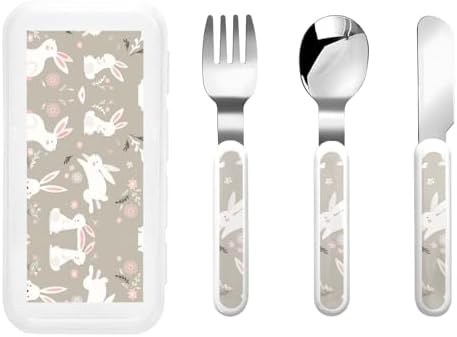Easter Bunny Floral Print Utensils Set with Carrying Case