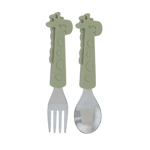 Nuby Animal Friends Silicone and Stainless Steel Fork and Spoon Set