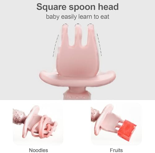 Mngran BPA-Free Silicone Baby Spoon and Fork Set - Pink