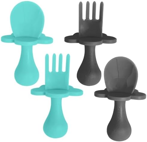 Perfect for Toddlers Grabease Baby Flatware Set BPA-Free Teal and Gray