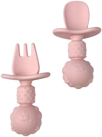 Mngran BPA-Free Silicone Baby Spoon and Fork Set - Pink