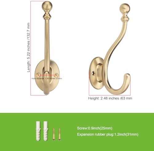 TUNNY 5-Pack Bathroom Towel Robe Hooks Modern Style Durable Space-Saving