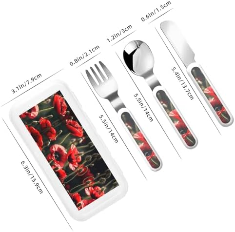 Stylish Red Poppy Utensil Set with Travel Case Stainless Steel BPA-Free