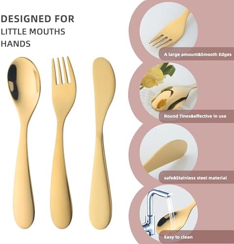 QRU 6-Piece Toddler Silverware Set Rose Gold