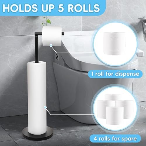 HABYMOKE Freestanding Toilet Paper Holder Stand - Matte Black