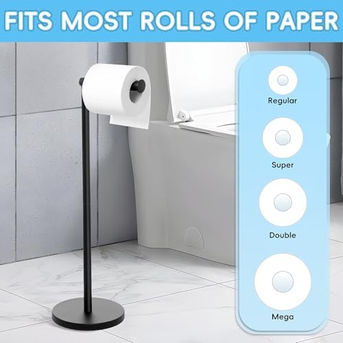 HABYMOKE Freestanding Toilet Paper Holder Stand - Matte Black