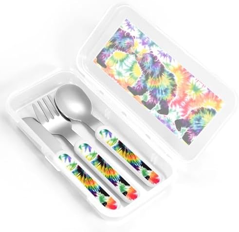 Fun Bear Dancing Tie Dye Sticker Flatware Set with Travel Case
