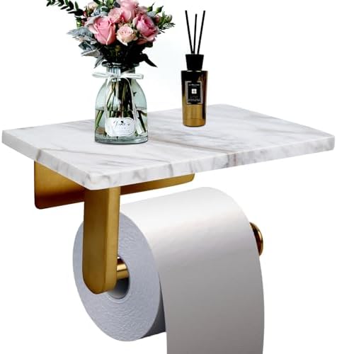 Perfect Space-Saving Toilet Paper Holder with Marvelous Marble Shelf