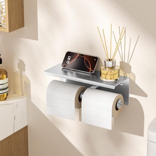 Double Toilet Paper Holder with Shelf