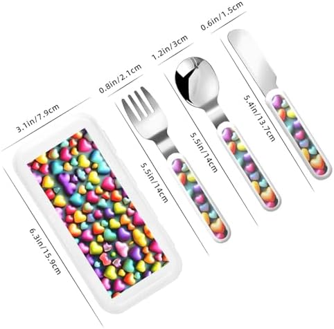 Rainbow Heart Pattern Stainless Steel Flatware Set with Travel Case