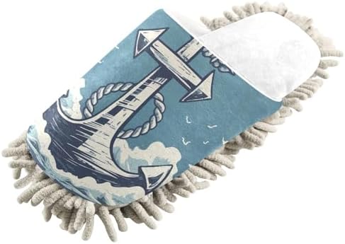 RunningBear White Anchor Nautical Mop Slippers for Home Kitchen