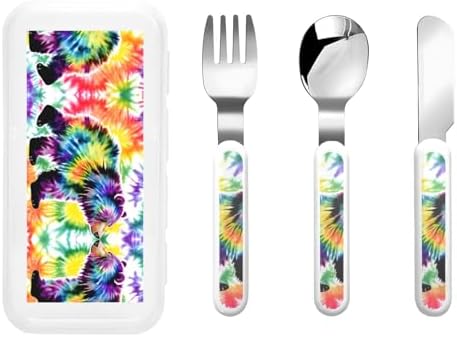 Fun Bear Dancing Tie Dye Sticker Flatware Set with Travel Case