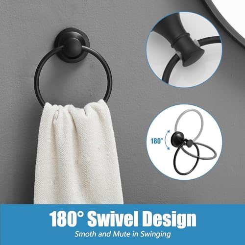 RUMOSE Toilet Paper Holder Towel Ring Set Black Matte 2-Pack
