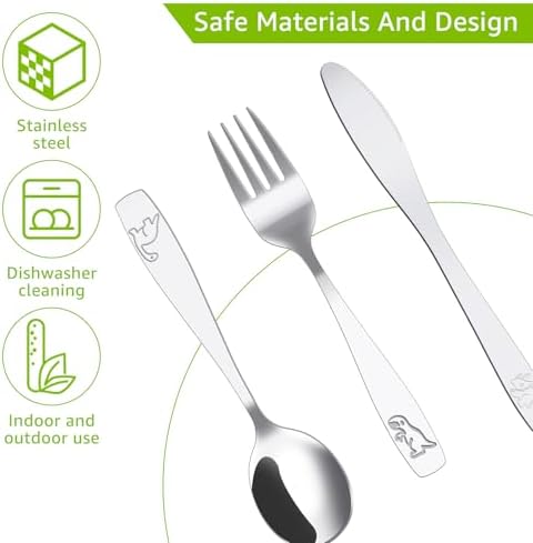 Stainless Steel Kids Cutlery Set with Dinosaur Patterns toddler-friendly