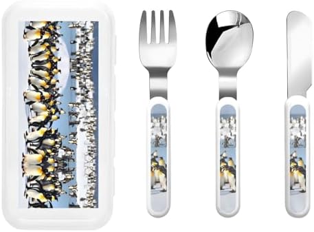 Happy Penguin Print Utensils Set with Travel Case