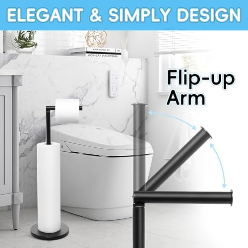 HABYMOKE Freestanding Toilet Paper Holder Stand - Matte Black