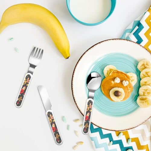 Cute Rooster Chickens Travel Flatware Set for 4 - Self-Feeding Dishwasher Safe