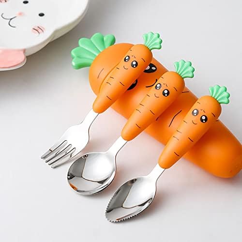 JENPECH Toddler Stainless Steel Utensils Set with Cartoon Carrot Design