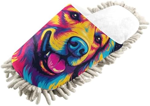 Running Bear White Funny Dogs Smile Mop Slippers