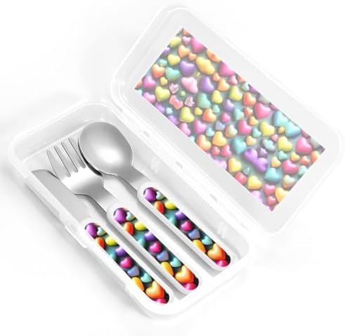 Rainbow Heart Pattern Stainless Steel Flatware Set with Travel Case