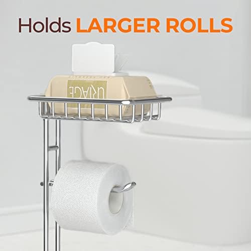 Sturdy Toilet Paper Holder with Shelf for Bathroom Storage Organizer
