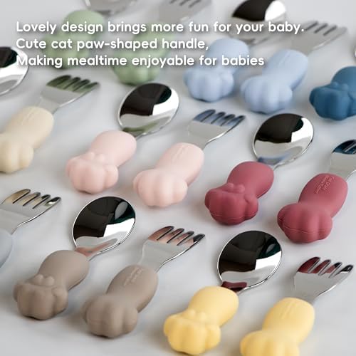 6PCS Toddler Utensils Set stainless steel with cat paw handles