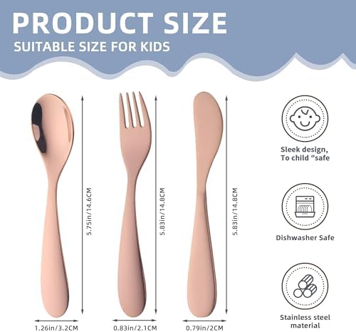 QRU 6-Piece Toddler Silverware Set Rose Gold