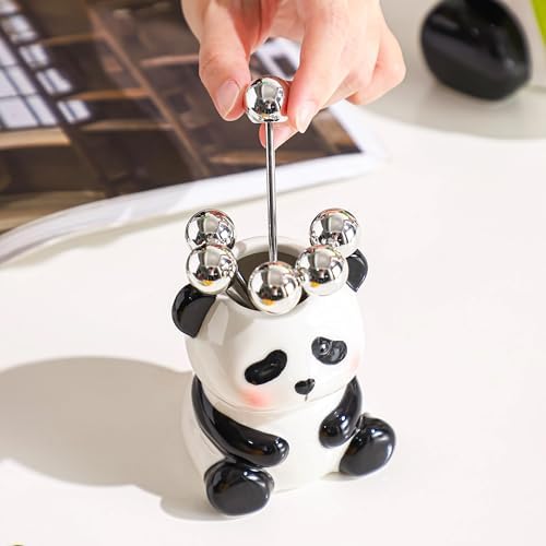 6 Stainless Steel Fruit Forks Panda Holder Set of 6