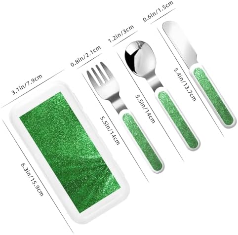 Green Sequin Sparkle Print Stainless Steel Silverware Set with Travel Case