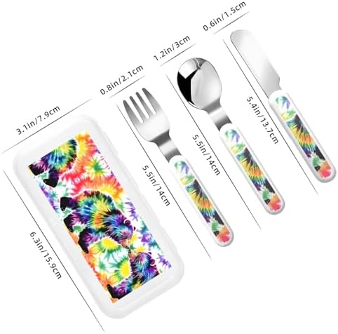 Fun Bear Dancing Tie Dye Sticker Flatware Set with Travel Case