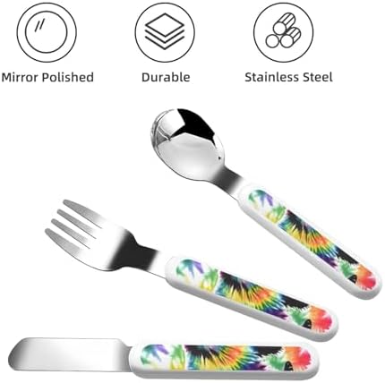 Fun Bear Dancing Tie Dye Sticker Flatware Set with Travel Case