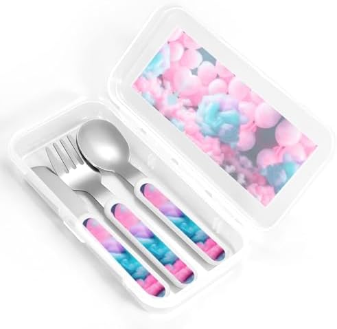 YQxwJLPink Cotton Candy Print Stainless Steel Flatware Set with Travel Case