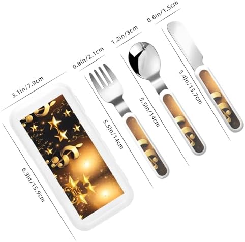 Gold Musical Note with Fallen Shiny Star Print Flatware Set with Travel Case