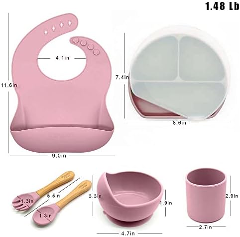 Silicone Baby Led Weaning Set with Bowls and Spoons - 6 Piece Pink